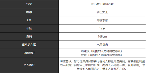 宿命回响萨巴女王技能及属性介绍