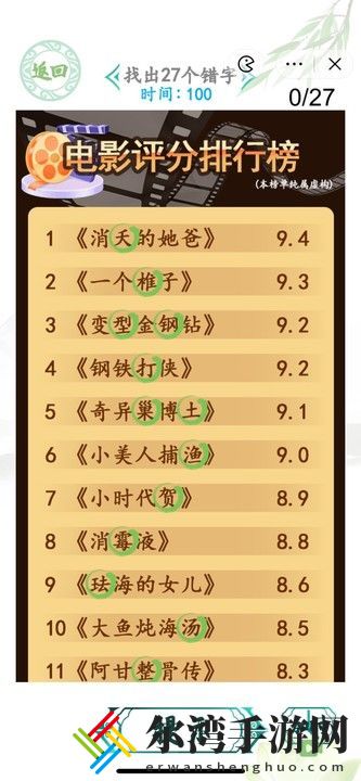 汉字找茬王电影排行榜找出27个错字通关攻略 高效练级详细技巧